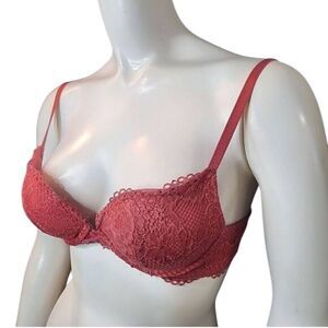 Ambrielle Lace Plunge Push-Up Red Bra (34A)